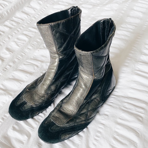 Prada Shoes - Prada Chrome and Black Suede/Leather Ankle Boots